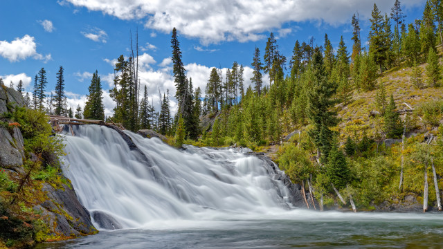 Waterfall bridge trees clouds nature free wallpaper for desktop - medium preview image