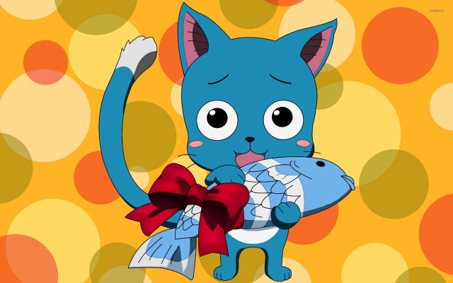Cartoon cat fish red bow free wallpaper for desktop - medium preview image