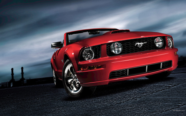 Red mustang night parking lot free wallpaper for desktop - medium preview image