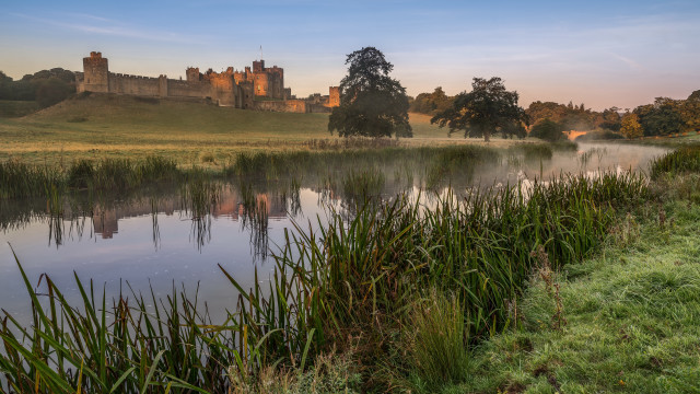 Castle lake grassy field arts free wallpaper for desktop - medium preview image