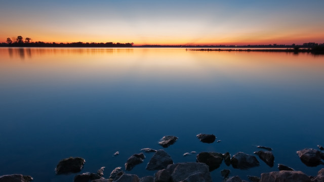 Lake rocks water sunset trees #2 free wallpaper for desktop - medium preview image