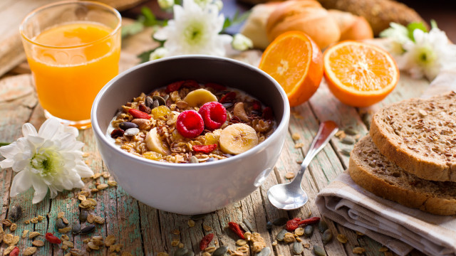 Cereal fruit nuts orange juice free wallpaper for desktop - medium preview image