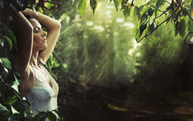 Woman rain forest posing nature free wallpaper for desktop - medium preview image