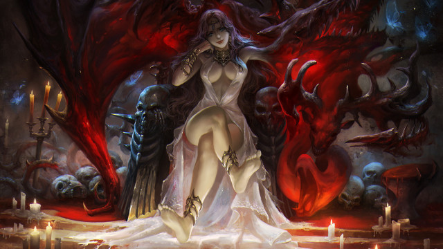 Woman white dress demon back free wallpaper for desktop - medium preview image
