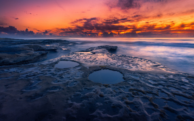 Sunset rocky beach hole water free wallpaper for desktop - medium preview image