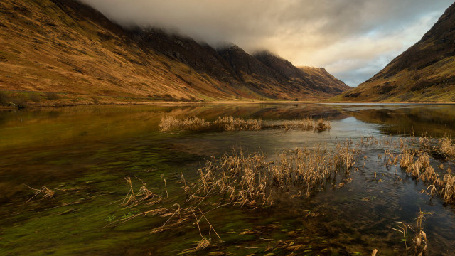 Lake mountains grass cloudy sky #6 free wallpaper for desktop - medium preview image
