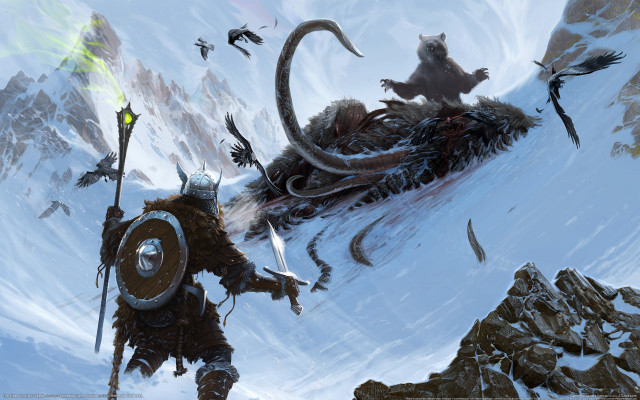 Man sword horned animal snowy free wallpaper for desktop - medium preview image