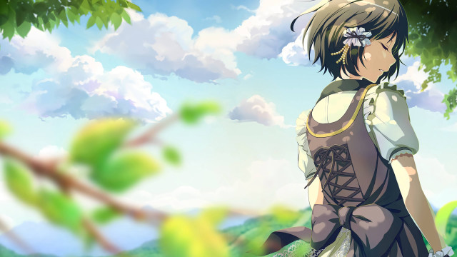 Gothic anime woman field clouds free wallpaper for desktop - medium preview image
