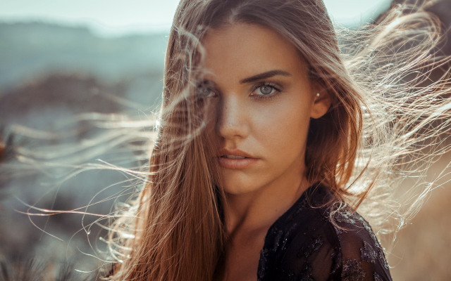 Woman long hair field wind #3 free wallpaper for desktop - medium preview image