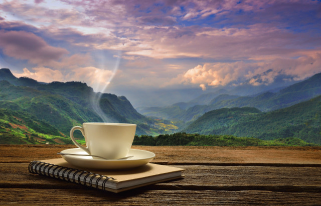 Coffee mountains valley view book free wallpaper for desktop - medium preview image