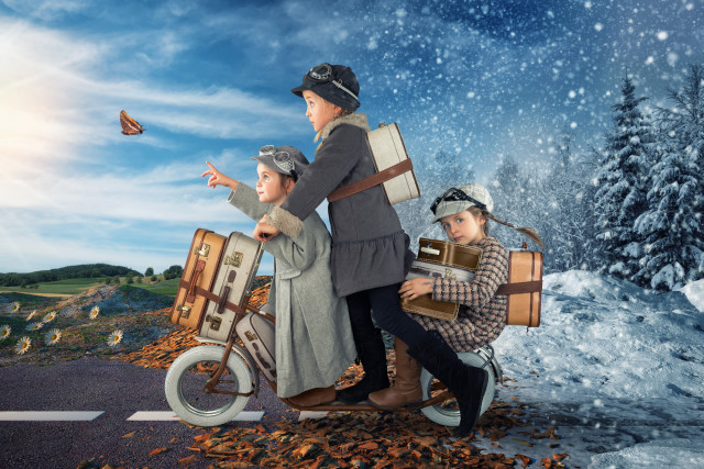 Surreal biking aurora fireflies mountain free wallpaper for desktop - medium preview image