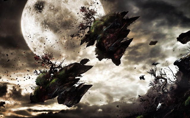 Flying birds full moon cloudy free wallpaper for desktop - medium preview image