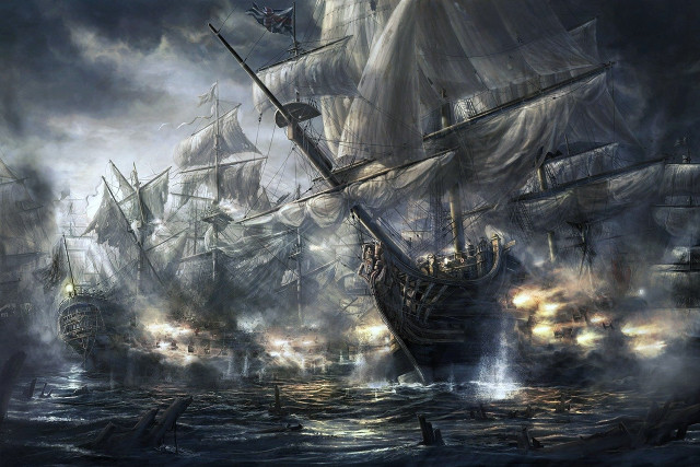 Ship ocean background smoke painting free wallpaper for desktop - medium preview image
