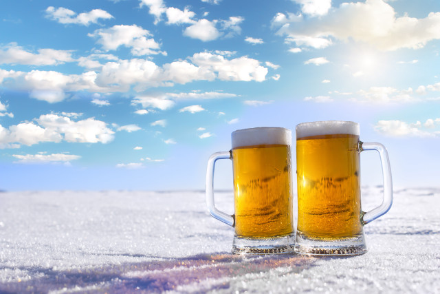 Beer mugs snow blue sky free wallpaper for desktop - medium preview image