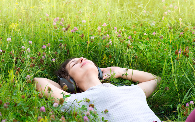 Woman flower field phone ears free wallpaper for desktop - medium preview image