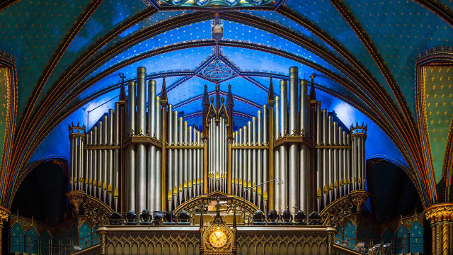 Gothic organ clock stained glass free wallpaper for desktop - medium preview image