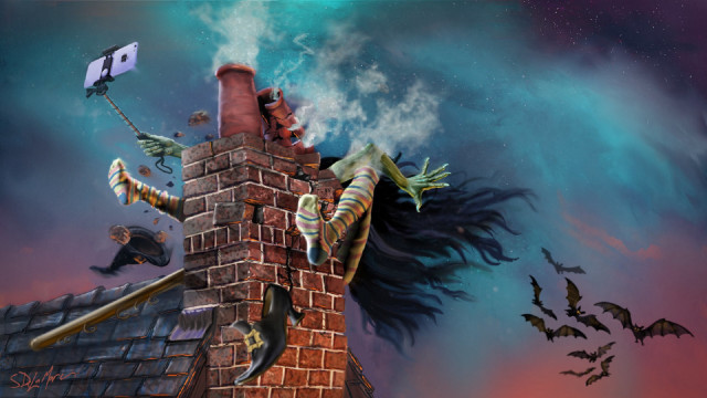 Scary chimney bats rooftop night free wallpaper for desktop - medium preview image