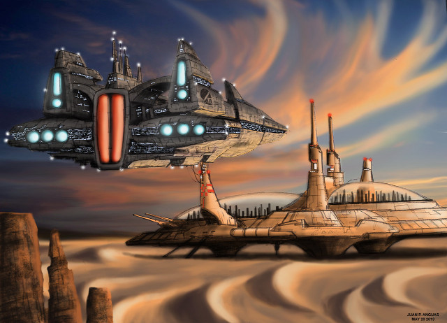 Futuristic ship space ship sunset free wallpaper for desktop - medium preview image