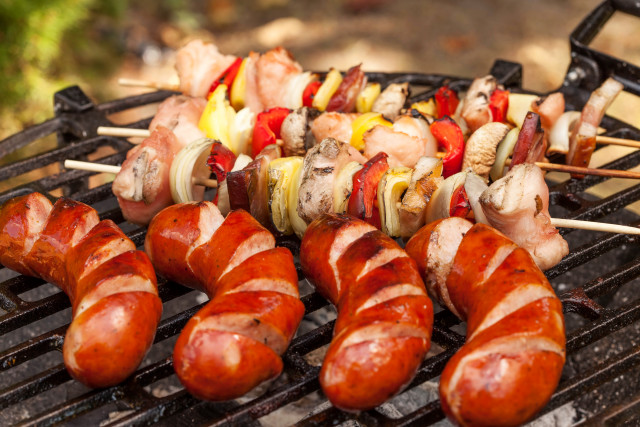 Grill sausages hotdogs skewers food free wallpaper for desktop - medium preview image