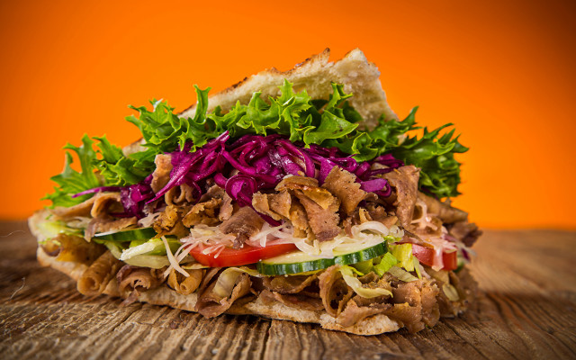 Sandwich meat lettuce tomatoes wooden free wallpaper for desktop - medium preview image