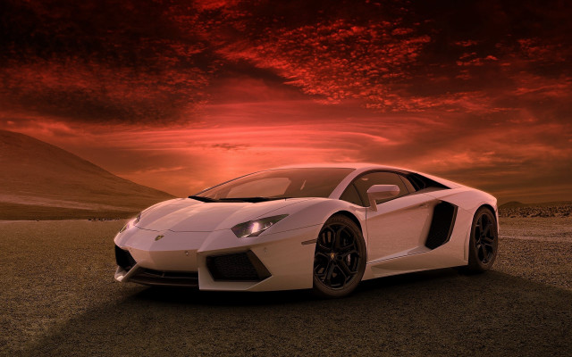 White sports car red sky free wallpaper for desktop - medium preview image
