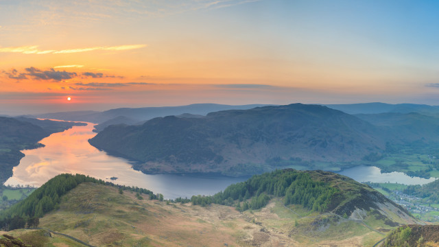 Sunset mountain lake hills crepuscular free wallpaper for desktop - medium preview image