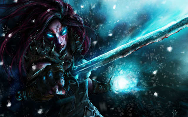 Snowy aurora fantasy warrior glowing free wallpaper for desktop - medium preview image