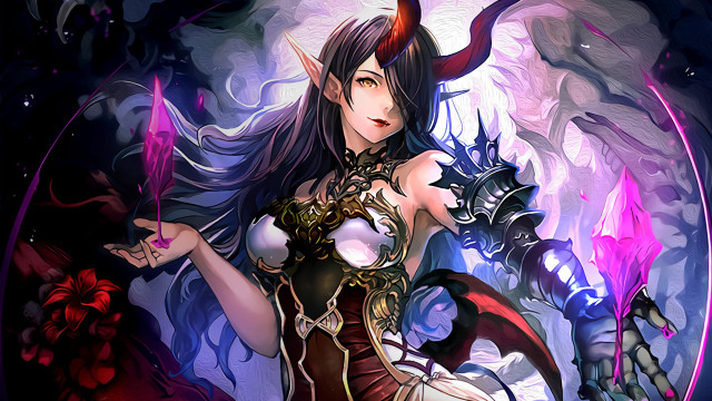 Horned demon woman sword armor free wallpaper for desktop - medium preview image