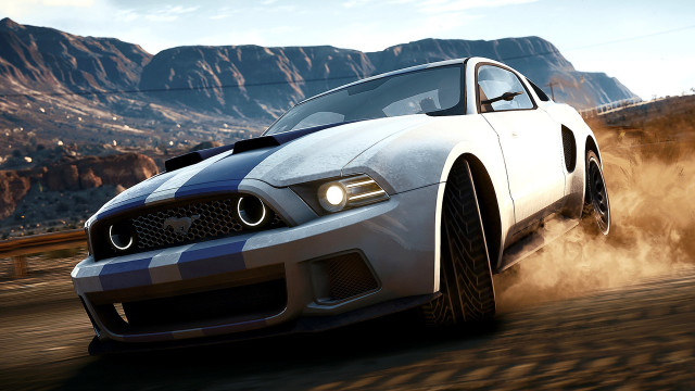 White mustang dirt road desert free wallpaper for desktop - medium preview image