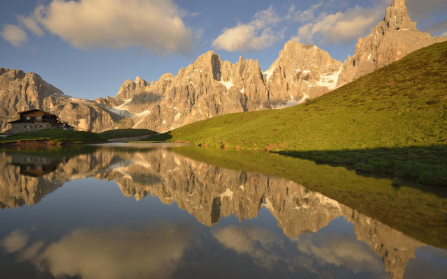 Mountain lake horizon city bridge free wallpaper for desktop - medium preview image
