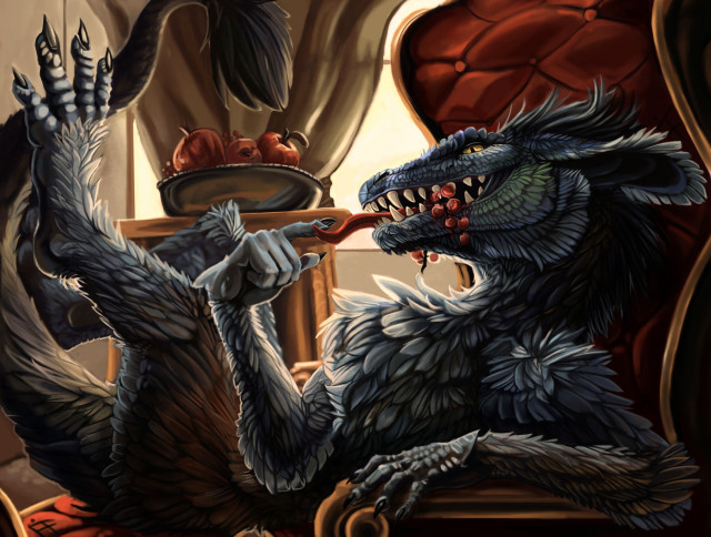 Dragon eating food chair table free wallpaper for desktop - medium preview image