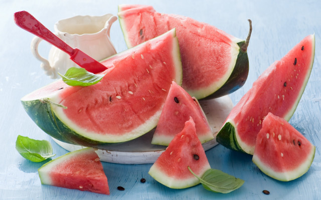 Watermelon slices yogurt spoon summer free wallpaper for desktop - medium preview image