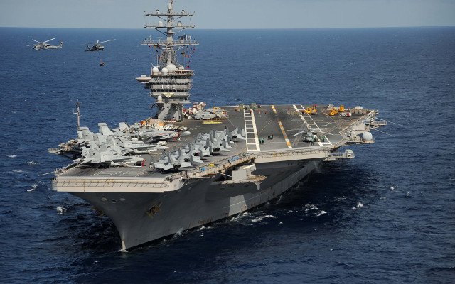 Aircraft carrier ocean helipad waves free wallpaper for desktop - medium preview image