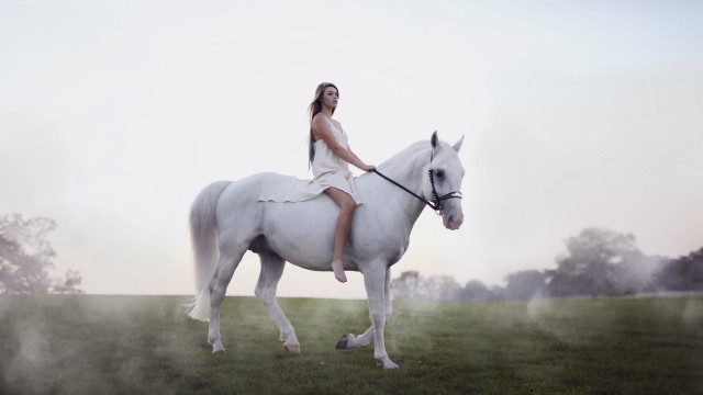 Woman white dress horse field #4 free wallpaper for desktop - medium preview image