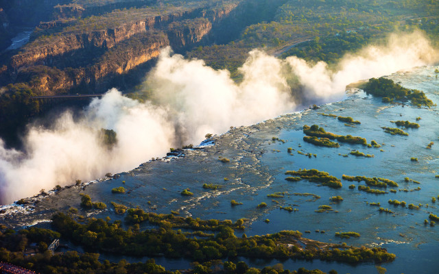 River steam bridge trees city free wallpaper for desktop - medium preview image