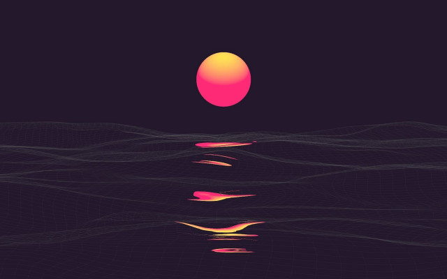 Sunset waves orange ball synthwave free wallpaper for desktop - medium preview image