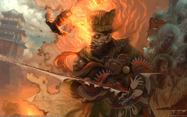 Fire sky ember flaming sword free wallpaper for desktop - medium preview image