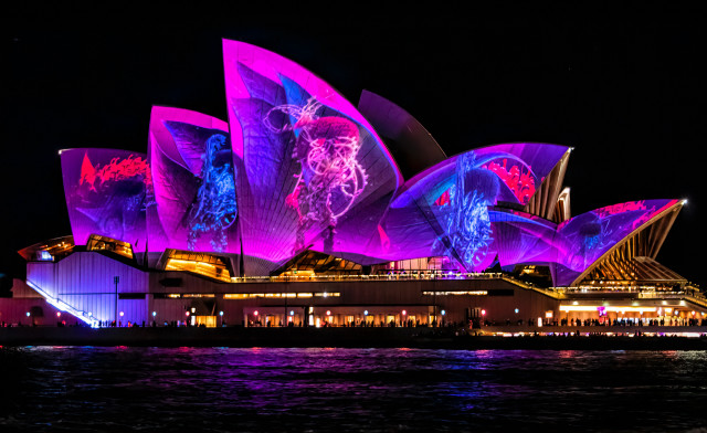 Colorful building night boat city free wallpaper for desktop - medium preview image