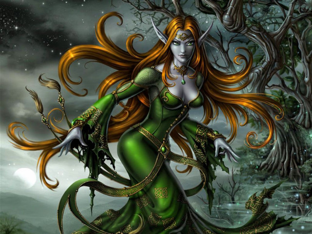 Green dress forest snake fantasy free wallpaper for desktop - medium preview image
