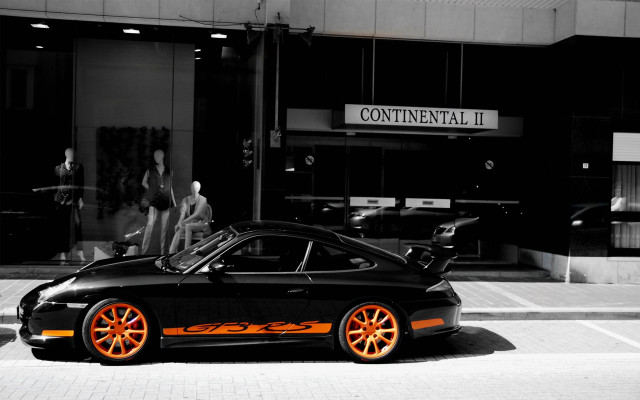 Black sports car orange rims free wallpaper for desktop - medium preview image