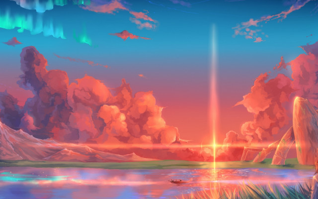 Sunset boat clouds sky beam free wallpaper for desktop - medium preview image