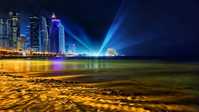 City skyline bright light show free wallpaper for desktop - medium preview image