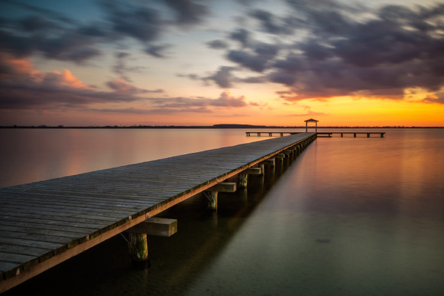 Dock bench sunset water pier free wallpaper for desktop - medium preview image