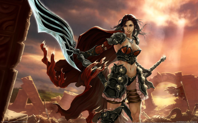 Woman fantasy sword armor demon free wallpaper for desktop - medium preview image