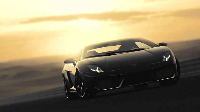 Black sports car driving sunset free wallpaper for desktop - medium preview image