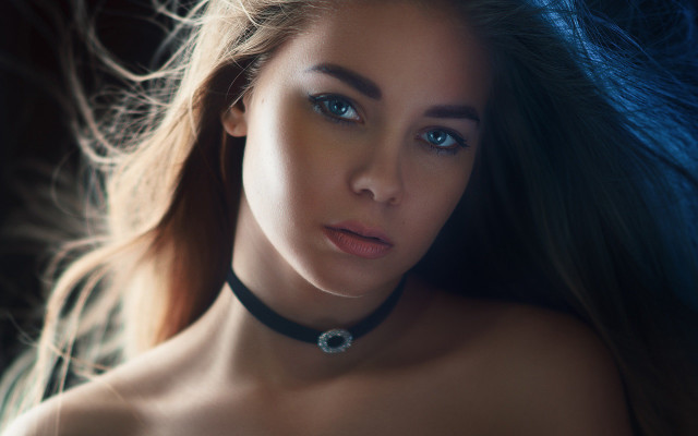 Woman blowing hair blue eyes free wallpaper for desktop - medium preview image