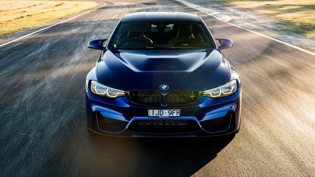 Blue bmw car road grass free wallpaper for desktop - medium preview image