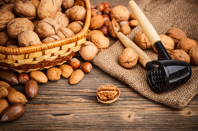 Basket nuts wooden spoon food free wallpaper for desktop - medium preview image