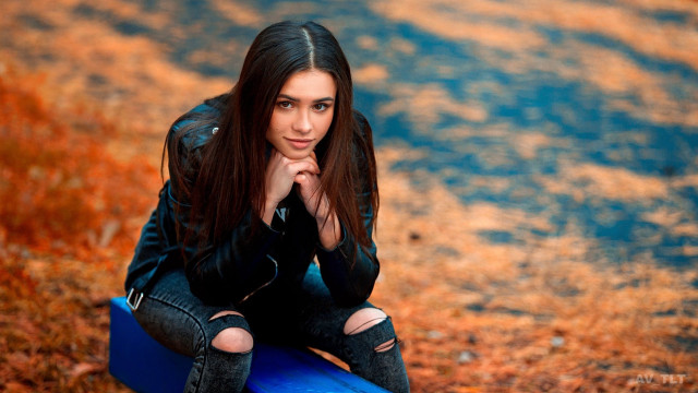 Woman surfboard field autumn torn free wallpaper for desktop - medium preview image