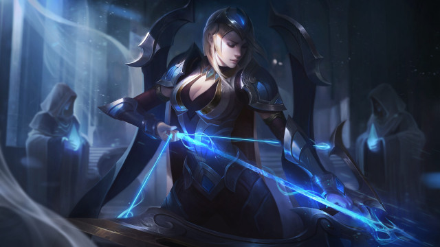 Woman blue sword glowing armor free wallpaper for desktop - medium preview image